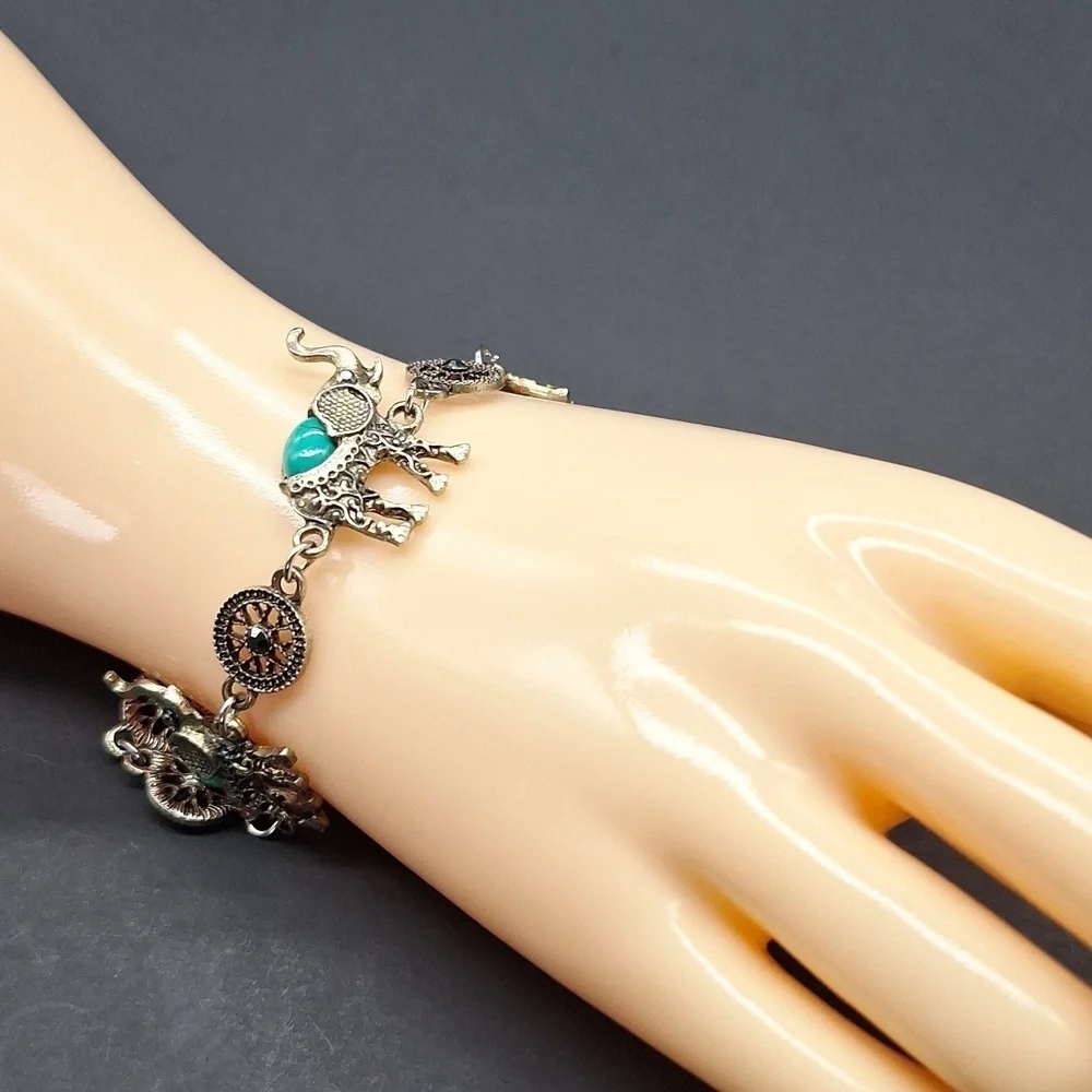 🎁Silver and Turquoise Elephant Bracelet and Earring Set FREE with  $40 Purchase